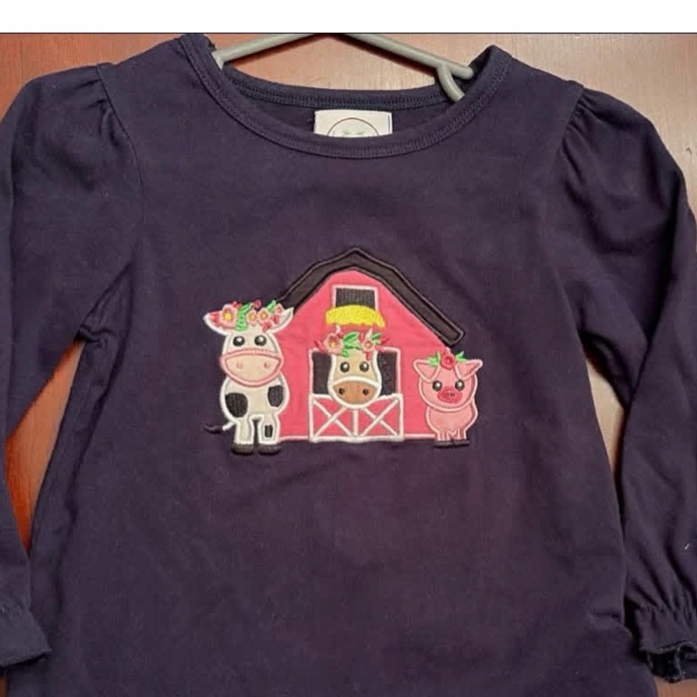 Girls Navy Long-Sleeve Farm Animal Tee